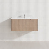 600-1500Mm Wall Hung Vanity Fluted Style American Oak Color Pvc Coating Bathroom Vanities