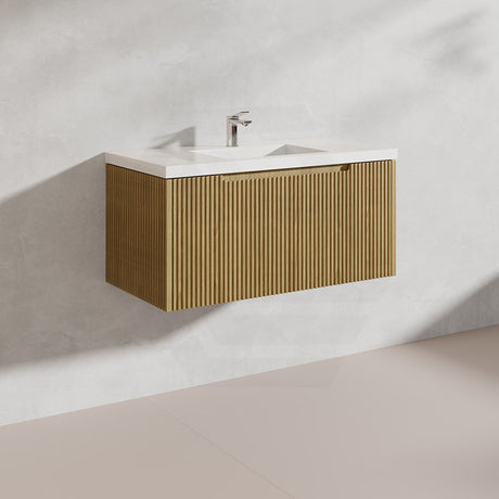 900mm Vienna Wall Hung Vanity Fluted Style PVC Coating 5 Colours Available