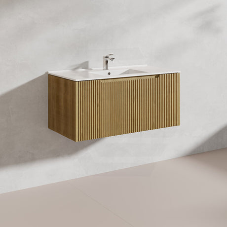 900mm Vienna Wall Hung Vanity Fluted Style PVC Coating 5 Colours Available