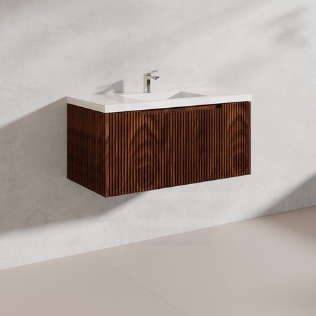 900mm Vienna Wall Hung Vanity Fluted Style PVC Coating 5 Colours Available