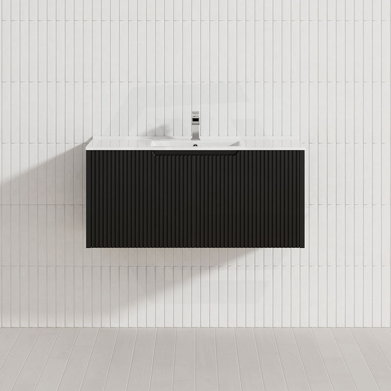600-1500Mm Wall Hung Vanity Fluted Style Matt Black Color Pvc Coating Bathroom Vanities