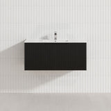 600-1500Mm Wall Hung Vanity Fluted Style Matt Black Color Pvc Coating Bathroom Vanities