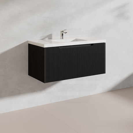 900mm Vienna Wall Hung Vanity Fluted Style PVC Coating 5 Colours Available