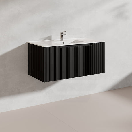 900mm Vienna Wall Hung Vanity Fluted Style PVC Coating 5 Colours Available