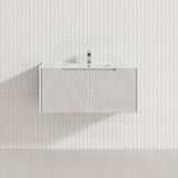 600-1500Mm Wall Hung Vanity Fluted Style Matt White Color Pvc Coating Bathroom Vanities