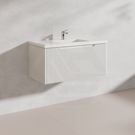 900mm Vienna Wall Hung Vanity Fluted Style PVC Coating 5 Colours Available