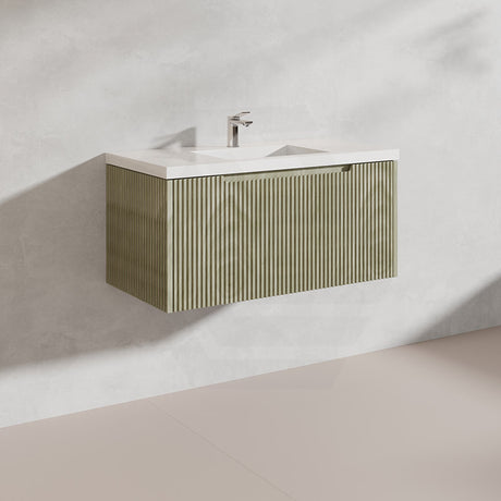 900mm Vienna Wall Hung Vanity Fluted Style PVC Coating 5 Colours Available