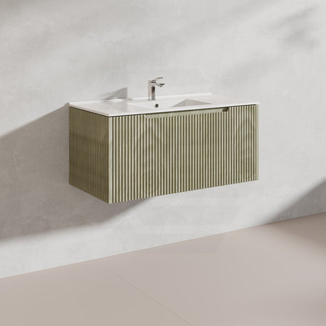 900mm Vienna Wall Hung Vanity Fluted Style PVC Coating 5 Colours Available