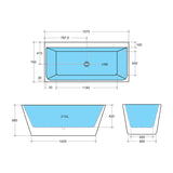 1575/1700mm Back to Wall Bathtub Acrylic Gloss White NO Overflow