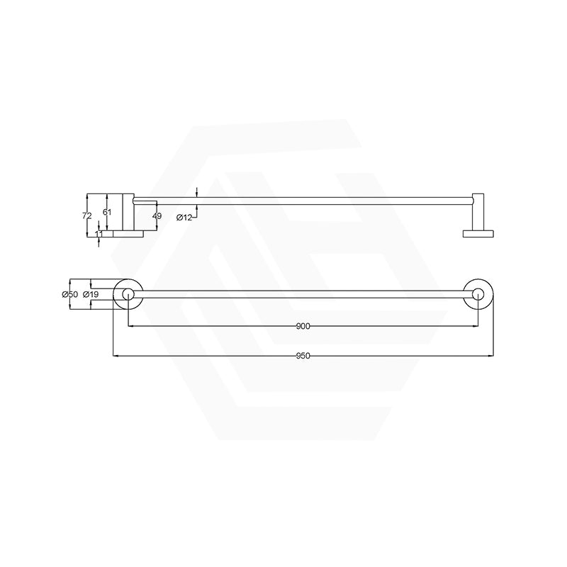 Otus Slimline 900mm SS304 Single Towel Rail