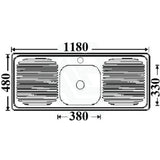 1180X480X170Mm Stainless Steel Kitchen Sink Single Bowl Double Drainer Board Sinks