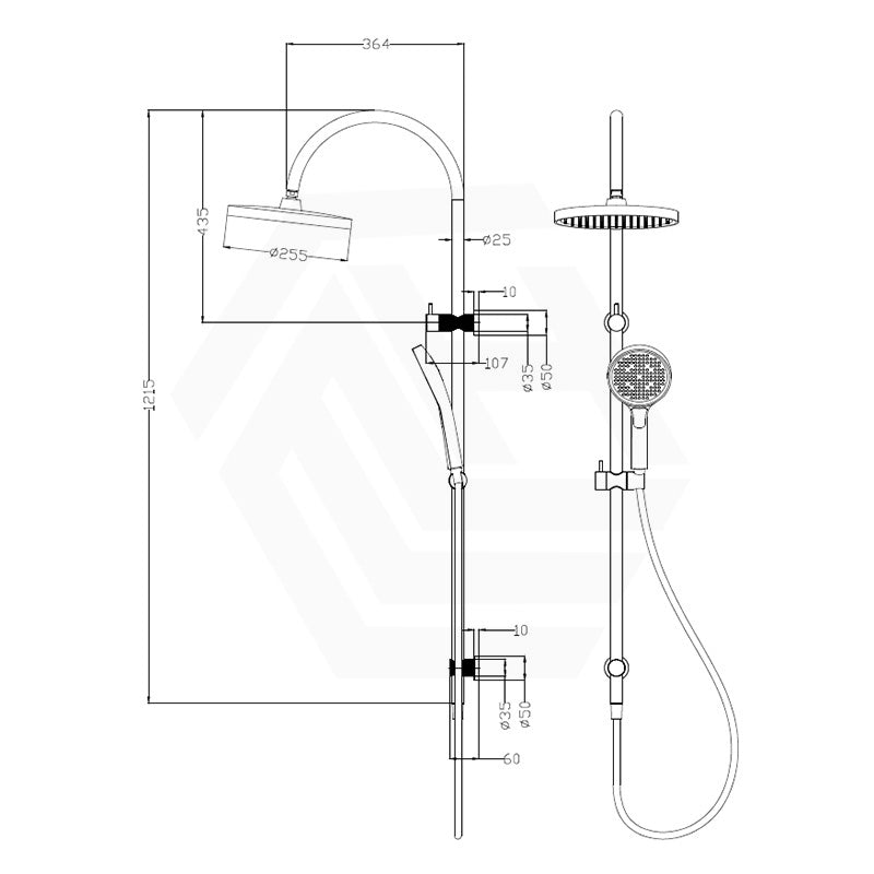 IKON Linie 250mm Round Shower Set Top Water Inlet with 3 Functions Handheld In Various Colour