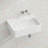 IKON ART Left/Right Rectangle Bowl Wall Hung Ceramic Shelf Basin 600x425x168mm - Gloss White