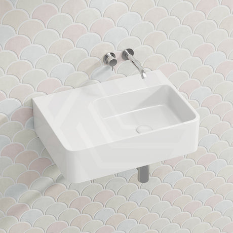 IKON ART Left/Right Rectangle Bowl Wall Hung Ceramic Shelf Basin 600x425x168mm - Gloss White