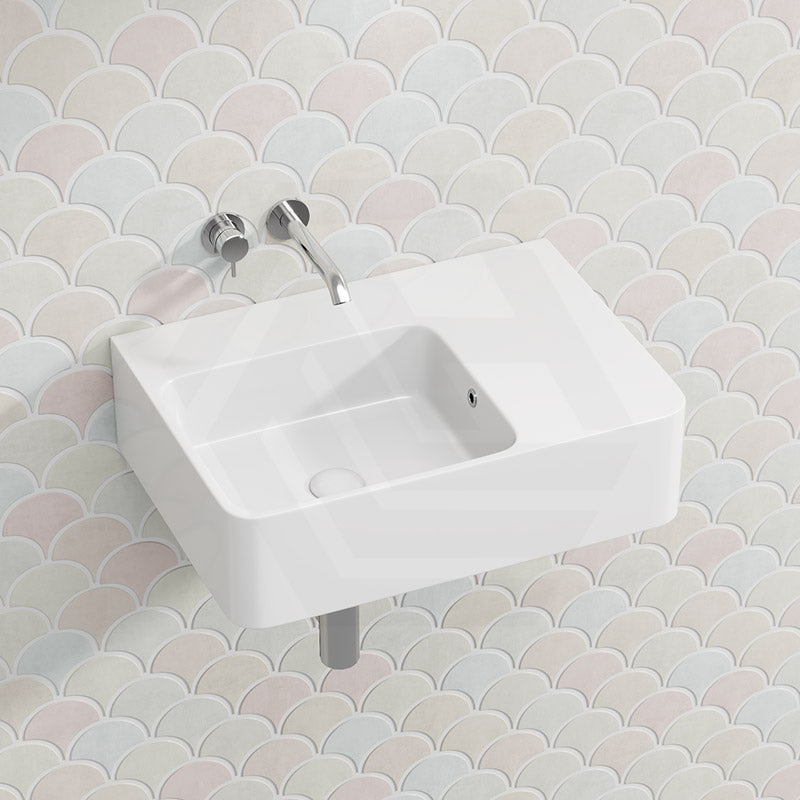 IKON ART Left/Right Rectangle Bowl Wall Hung Ceramic Shelf Basin 600x425x168mm - Gloss White