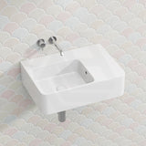 IKON ART Left/Right Rectangle Bowl Wall Hung Ceramic Shelf Basin 600x425x168mm - Gloss White