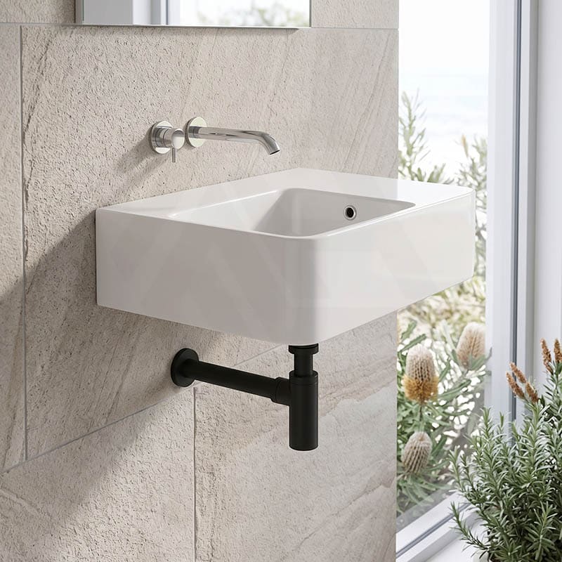IKON ART Left/Right Rectangle Bowl Wall Hung Ceramic Shelf Basin 600x425x168mm - Gloss White
