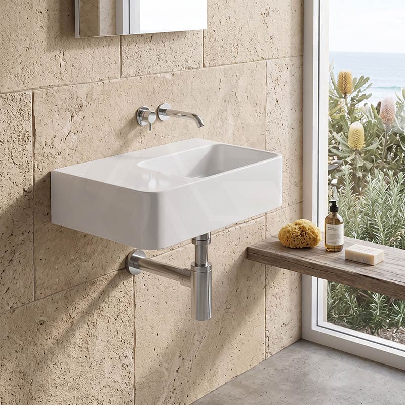 IKON ART Left/Right Rectangle Bowl Wall Hung Ceramic Shelf Basin 600x425x168mm - Gloss White