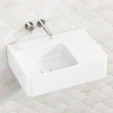 600X425X168Mm Ikon Art Left/Right Square Bowl Wall Hung White Ceramic Shelf Basin Left Basins