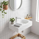 IKON ART Left/Right Round Bowl Wall Hung Ceramic Shelf Basin 600x425x168mm - Gloss White