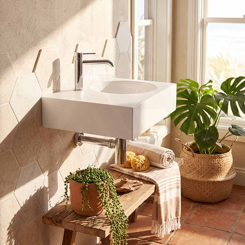 IKON ART Left/Right Round Bowl Wall Hung Ceramic Shelf Basin 600x425x168mm - Gloss White