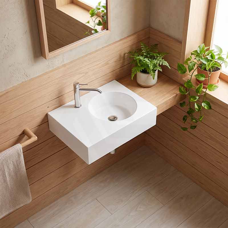 IKON ART Left/Right Round Bowl Wall Hung Ceramic Shelf Basin 600x425x168mm - Gloss White