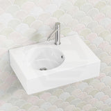 IKON ART Left/Right Round Bowl Wall Hung Ceramic Shelf Basin 600x425x168mm - Gloss White