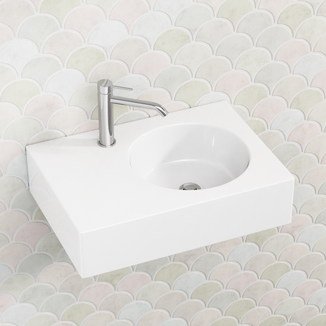 600X425X168Mm Ikon Art Left/Right Round Bowl Wall Hung White Ceramic Shelf Basin Right Basins