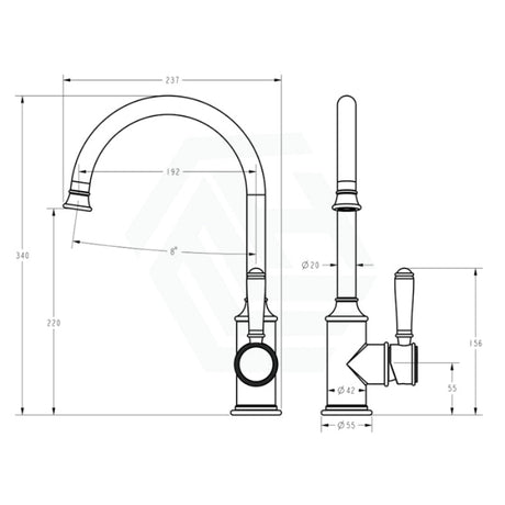 Ikon Clasico Brass Gooseneck Sink Mixer With Brass/Ceramic Handle Swivel