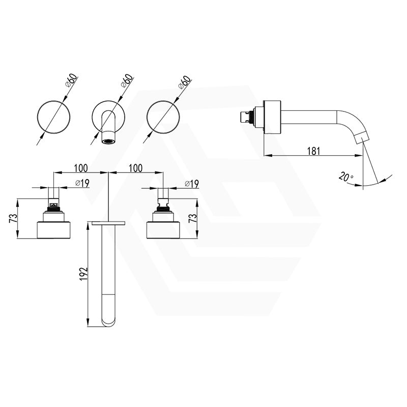 IKON Hali Round Brass Wall Mounted 1/4 Turn C/D Wall Basin Set Available in Various Colors