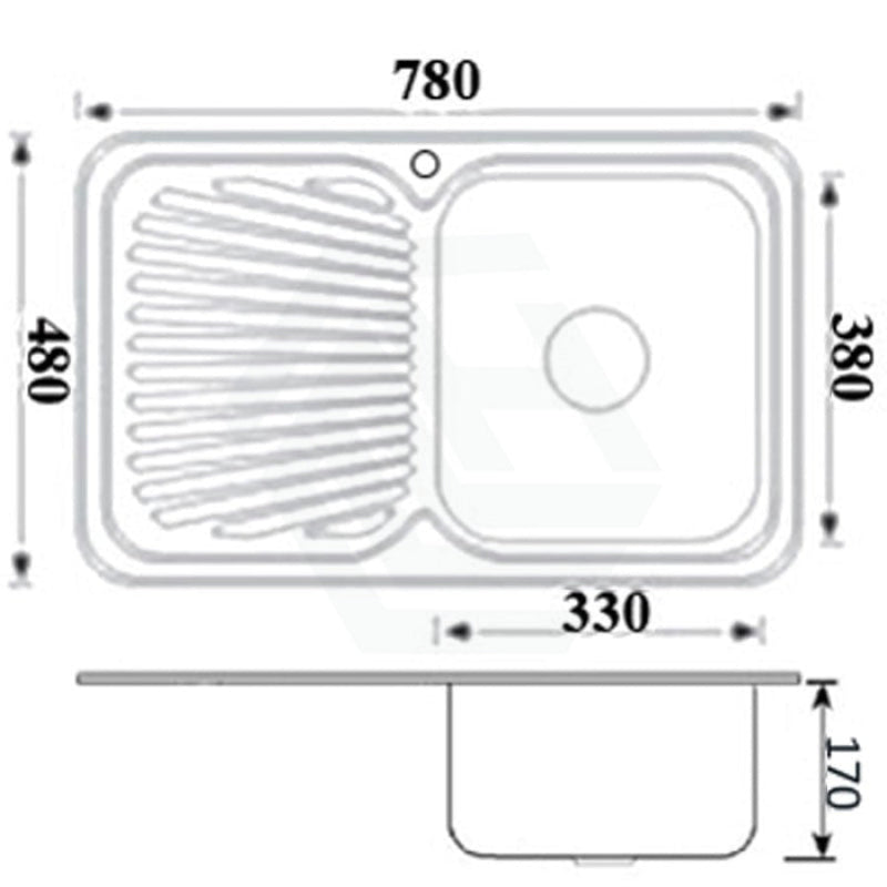 Cora 780X480X170mm Kitchen Sink Left Right Single Bowl Available Drainer Board