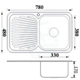 Cora 780X480X170mm Kitchen Sink Left Right Single Bowl Available Drainer Board