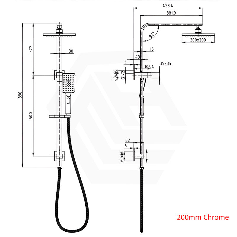 Eden 200mm/250mm Square Multi-function Twin Shower Set In Various Colour
