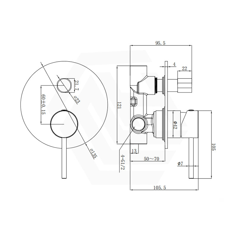 Otus Slimline Round Stainless Steel Wall Mixer with Diverter Variant Colour Available