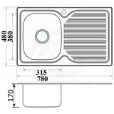 Eden 780X480X170mm Stainless Steel Kitchen Sink Left Right Single Bowl Available Drainer Board