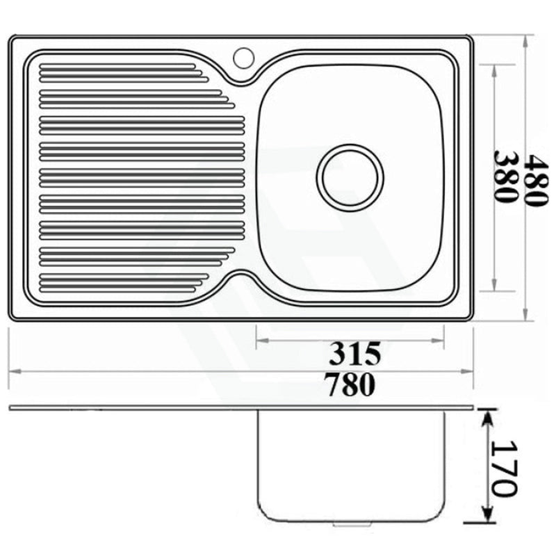 Eden 780X480X170mm Stainless Steel Kitchen Sink Left Right Single Bowl Available Drainer Board