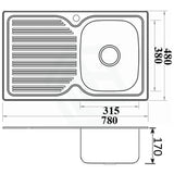 Eden 780X480X170mm Stainless Steel Kitchen Sink Left Right Single Bowl Available Drainer Board