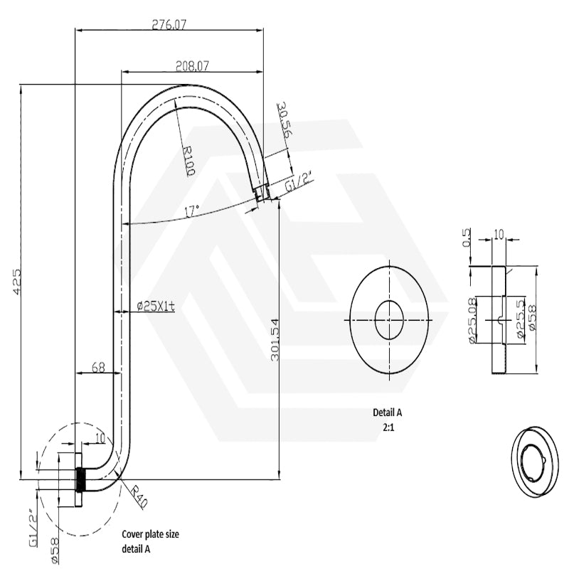 IKON Clasico Round High-Rise Shower Arm Brass Variant Colour Available