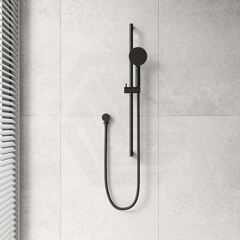 MA Cora Matt Black Round Sliding Handheld Shower Head On Rail With Water Inlet