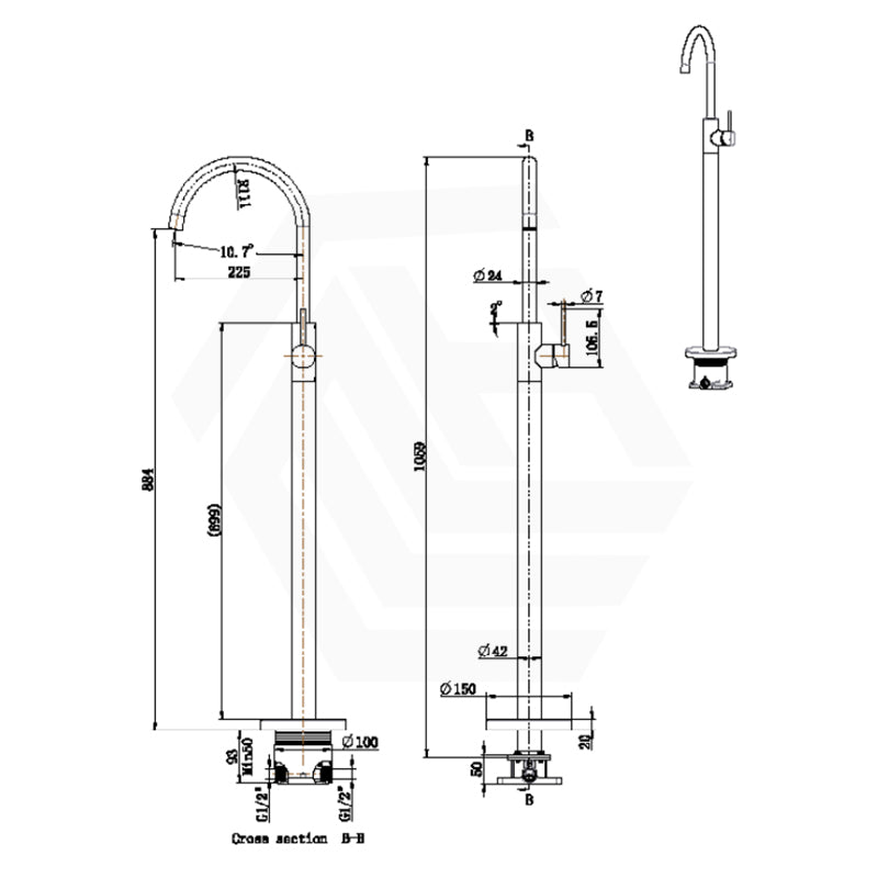 Otus Slimline Stainless Steel Freestanding Bath Mixer Variant Colour Available