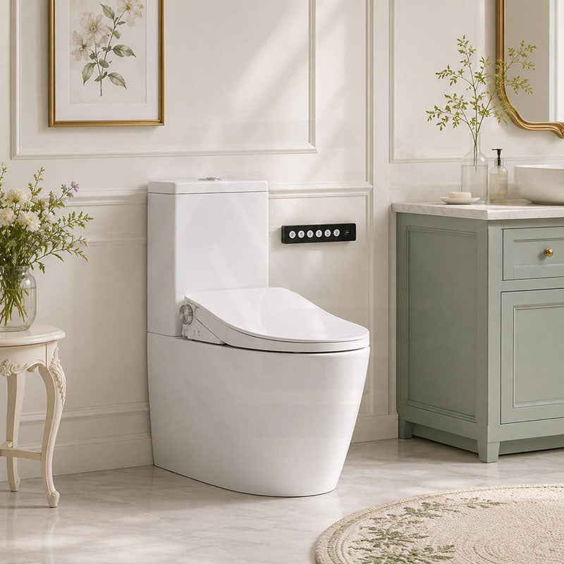 LAFEME Catania/Thea Standard-Luna Rimless Back To Wall Toilet Suite S/P Trap with Multi-functional Smart Electric Toilet Bidet Seat 680*375*840mm - Gloss White