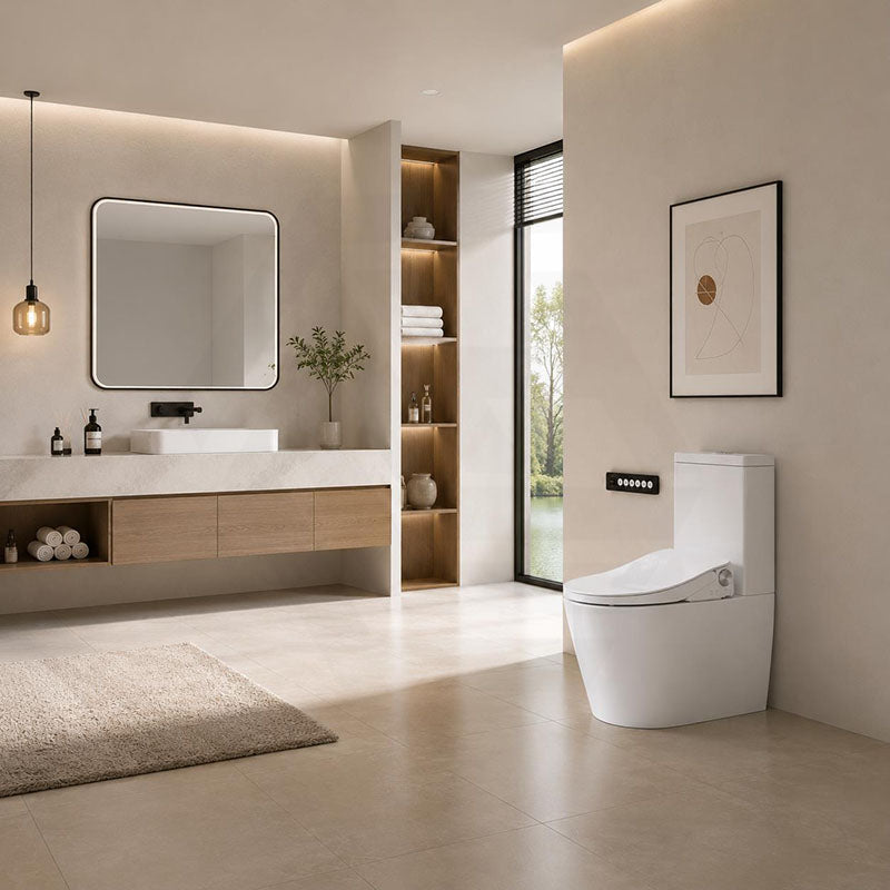 LAFEME Catania/Thea Standard-Luna Rimless Back To Wall Toilet Suite S/P Trap with Multi-functional Smart Electric Toilet Bidet Seat 680*375*840mm - Gloss White