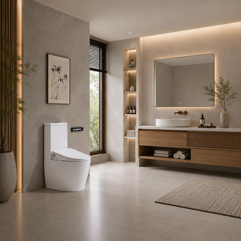 LAFEME Catania/Thea Standard-Luna Rimless Back To Wall Toilet Suite S/P Trap with Multi-functional Smart Electric Toilet Bidet Seat 680*375*840mm - Gloss White