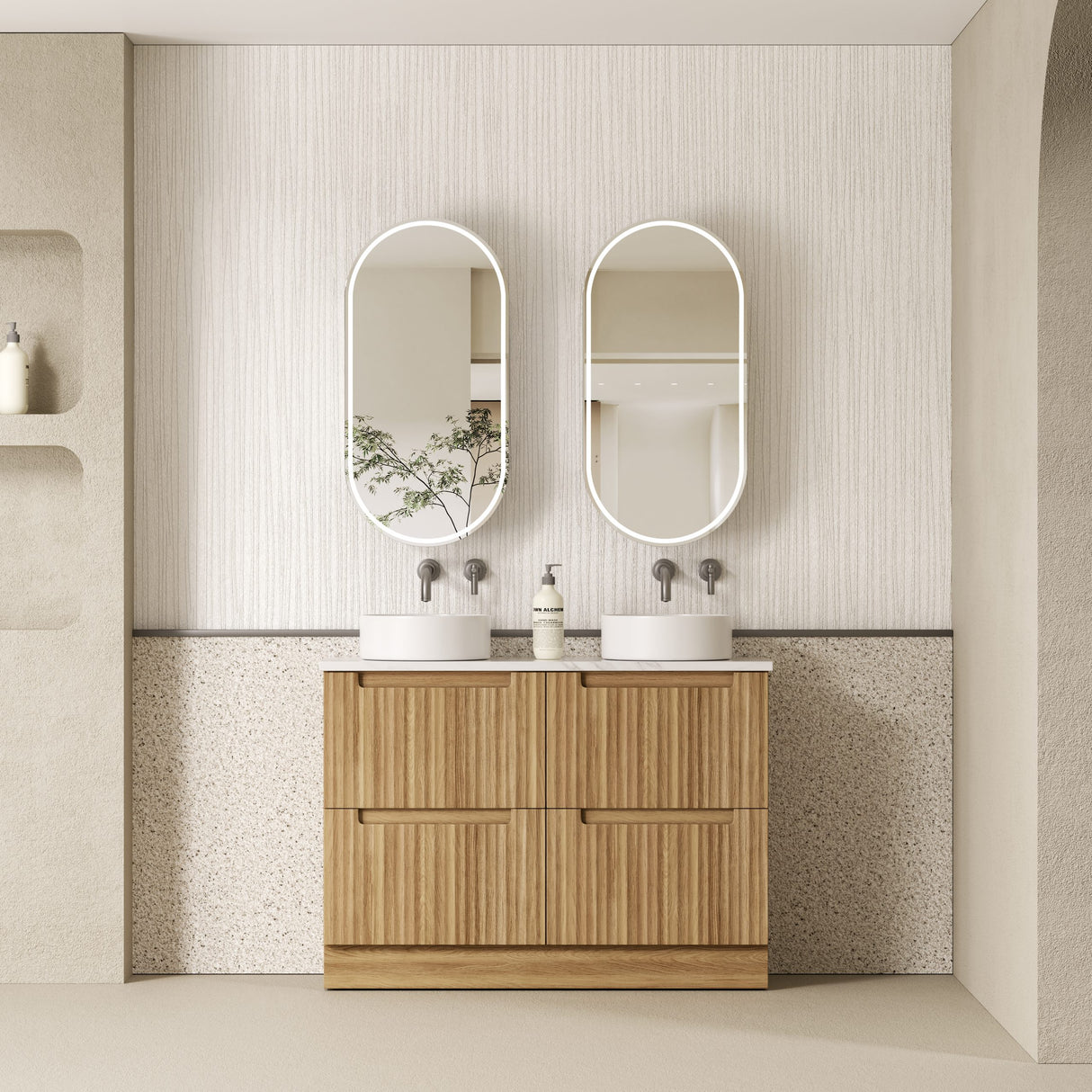 600-1800mm Aulic Lovina Fluted Freestanding Vanity with Kickboard Finger Pull Drawers Harvest Oak