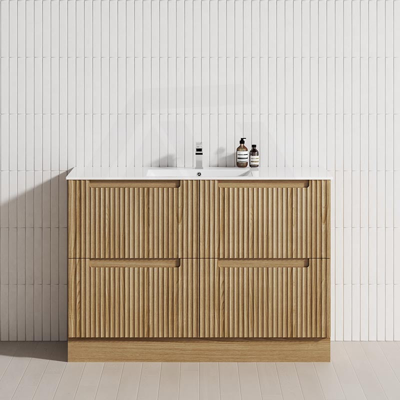 600-1800mm Aulic Lovina Fluted Freestanding Vanity with Kickboard Finger Pull Drawers Harvest Oak