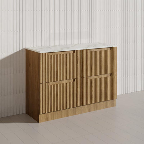 600-1800mm Aulic Lovina Fluted Freestanding Vanity with Kickboard Finger Pull Drawers Harvest Oak