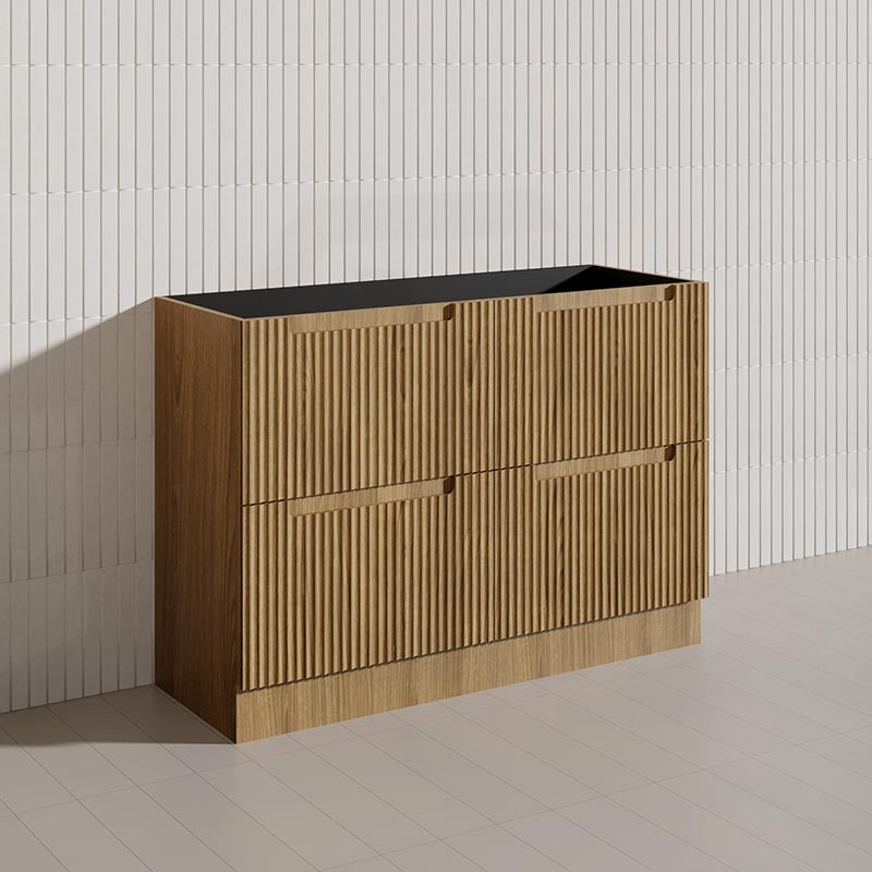 600-1800mm Aulic Lovina Fluted Freestanding Vanity with Kickboard Finger Pull Drawers Harvest Oak