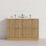 600-1800mm Aulic Lovina Fluted Freestanding Vanity with Kickboard Finger Pull Drawers Harvest Oak