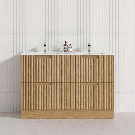 600-1800mm Aulic Lovina Fluted Freestanding Vanity with Kickboard Finger Pull Drawers Harvest Oak