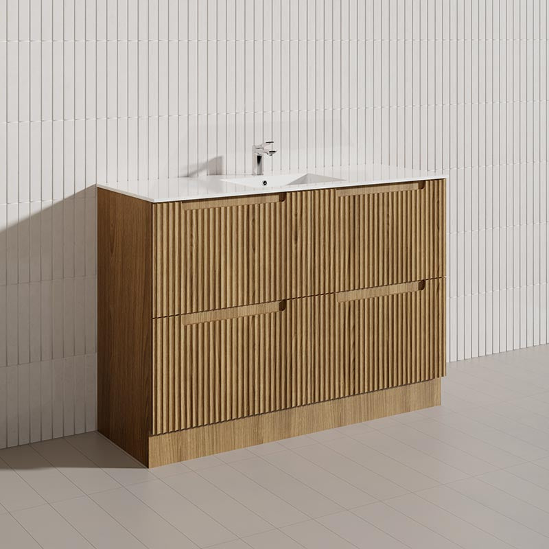 600-1800mm Aulic Lovina Fluted Freestanding Vanity with Kickboard Finger Pull Drawers Harvest Oak